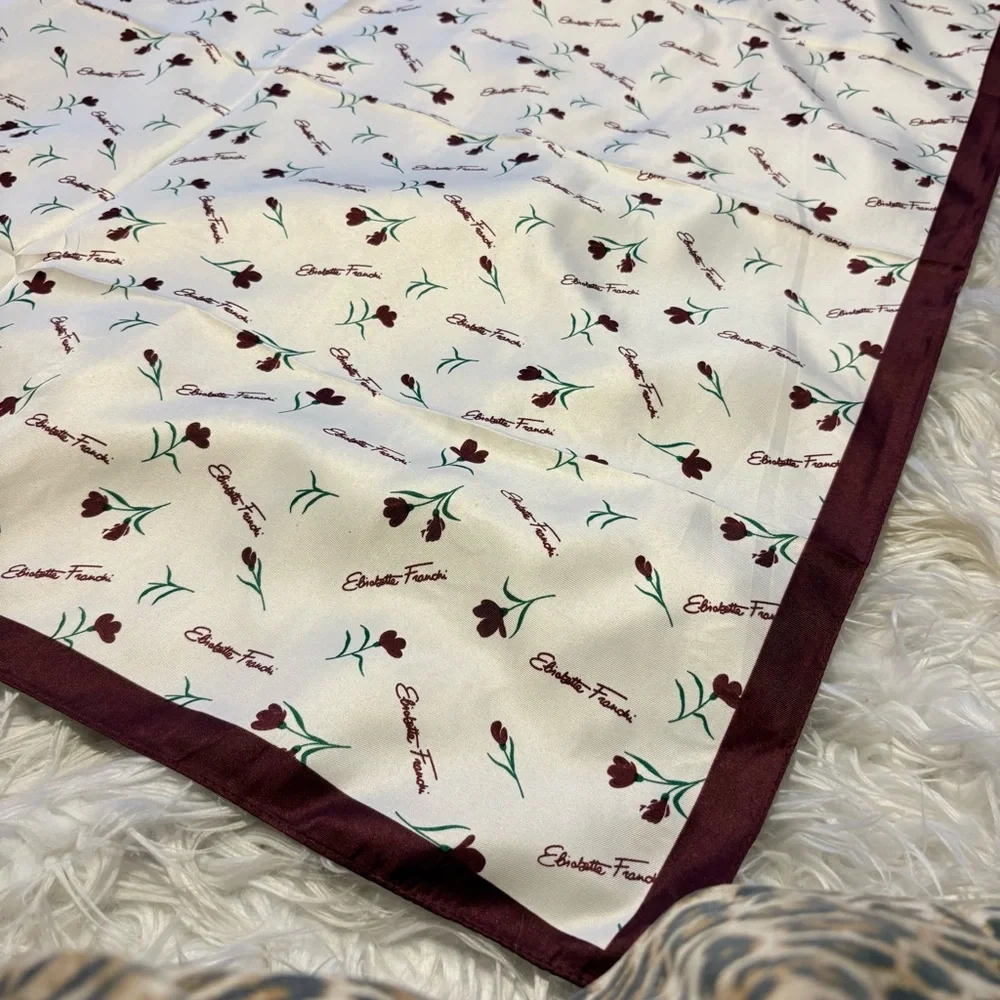 Elisabetta Franchi floral print elegant Burgundy silky scarf 35x35 ‼️LAST ONE